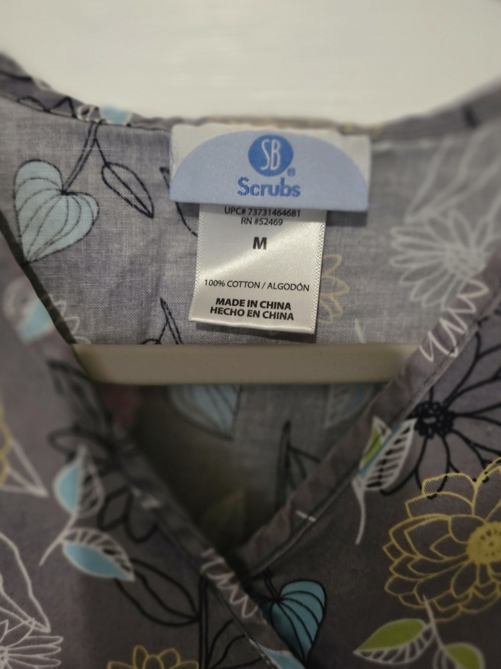 SB Scrubs Gray Floral V-Neck Top with Pink, Yellow & Teal Accents - Picture 2 of 2